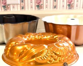 Cake pans and Copper Jello Mold 