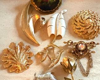 Vintage Brooches- Trifari, JJ Janette, Russian Handpainted, Sarah Coventry