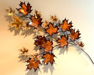 Vintage/C.Jere' Mid Century Modern Maple Leaf Brass Copper Wall Sculpture— Signed