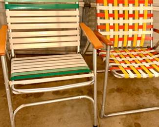 Mid-Century Lawn Chair Aluminum and mesh Wooden Armrests Telescope Furniture USA 