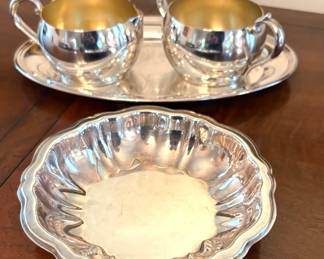 Silver plated sugar and creamer set and dish