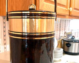 1970s Morgan Bucket Brigade Insulated Brass & Tortoise Pattern Ice Bucket