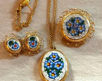 Micro-Monsaic Set Brooch, Necklace and Earrings— Italy 