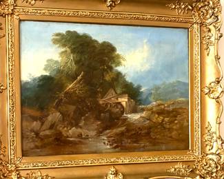 19th century landscape painting in ornate frame