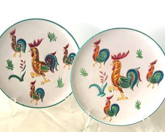 Vintage Majolica Rooster Wall Plates. 
