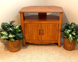 TV Stand and Silk Plants 