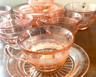 Anchor Hocking Depression Pink Cup and Saucer Set