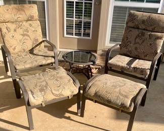 Reclining Patio Chairs and Ottoman.