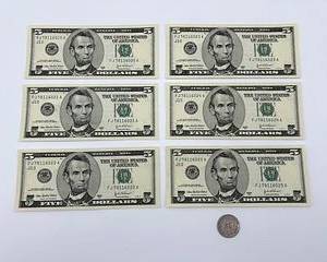 Sequential Lot of $5 Dollar Bills 78116020-25 (6)