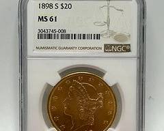 1898 S $20 Gold Coin NGC MS 61