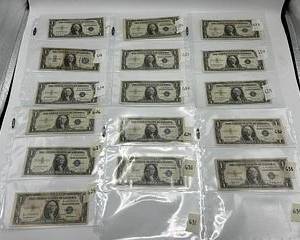Lot of 1934 (1) & 1935 (15) $1 silver certificates (16)