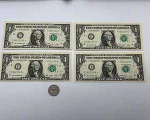 Sequential $1 bills series 2009 F05221242*-245 (4)