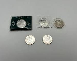 Lot of Walking Liberty 1 oz Fine Silver One Dollar US Coins 1987-2018 (5)