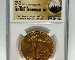 NGC MS 70 Burnished Gold Eagle 2016 W eagle G$50 Eagle 30th Anniversary