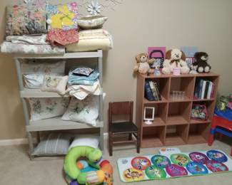Pillows, cubby filled with toys