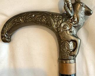 Pewter rams head walking stick