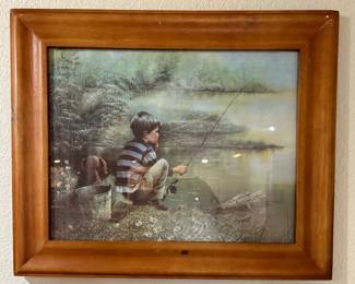 Framed print of boy fishing