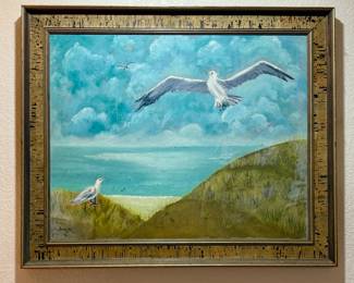 Framed seascape painting signed by Jean