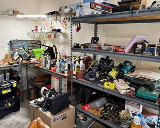 Metal shelving and workbench