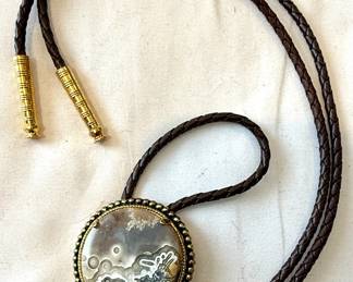 Etched stone bolo tie