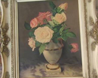 Floral, original oil painting 16X20 in Melvin frame.