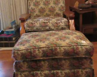 Very nice vintage stuffed chair and matching foot stool.