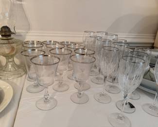 Mikasa silver trim crystal stemware and more