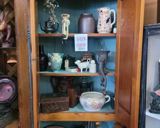 Antique corner cabinet with robin egg interior,  50% OFF!!!