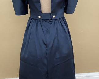 80s blue satin dress w/puff sleeves