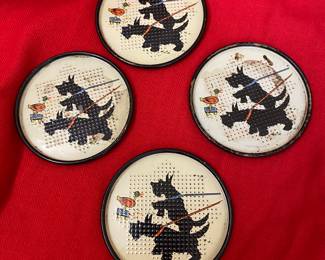 Vintage painted Scottie coasters