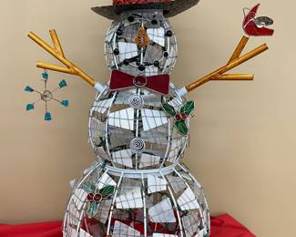 3’ metal & stained glass light-up snowman