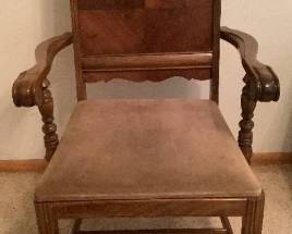 Antique Armchair with Paneled Back, Carved Armrests and Crest Rail