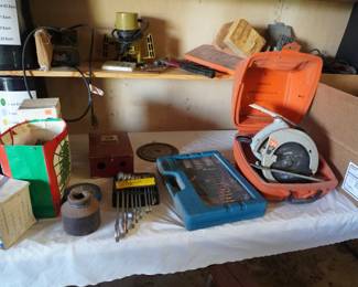 skill saw, wrenches, tools