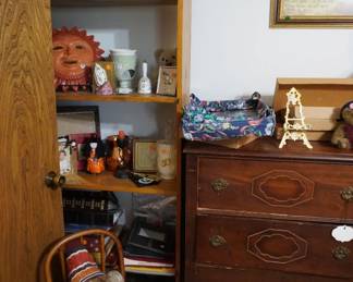 decor, bookcase, child chair, vintage chest of drawers