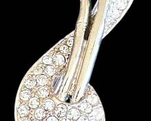 Simulated Pearl CZ Silver Toned Brooch