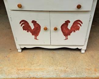 Small oak chest with roosters painted on doors