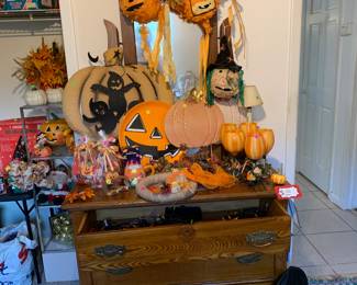 Mid century dresser with mirror and holiday decor