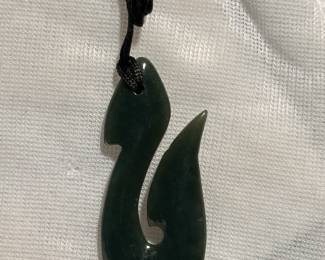 Hawaiian Fish Hook Carved Genuine Natural Nephrite Jade Pendant