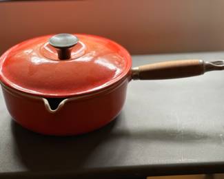 VTG 50s-60s Le Creuset Flame Orange Enamel Made in France Saucepan