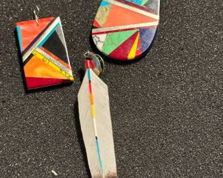 Multi -Stone Zuni Inlay Pendants and Feather Pin