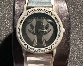Kokopelli Watch Women Silver Tone Leather Artistic Band