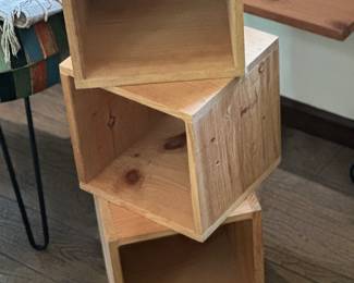 3 Wood Cube Boxes Signed