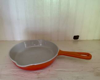 Vintage Flame Orange Enamel Cast Iron Skillet Fry Pan