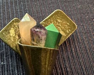 Vintage Silver Art Deco Style Brooch with three gem crystals