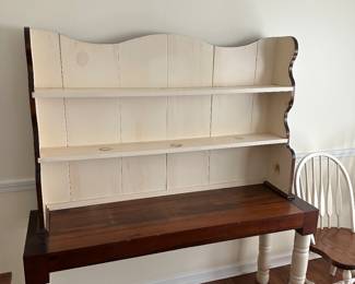 Hutch from worm wood and white pedestal legs. Top section is removable