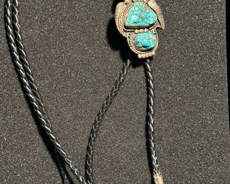 Turquoise Bolo with tin ends- vintage