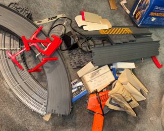 TCR road racing set with 4 cars, track, emblems, controllers, plug, and directions