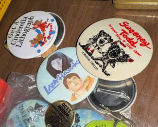 Sweeney Todd, Cinderella, Lady Hawk, ET buttons + keychains