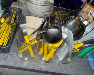 fun yellow plastic handled flatware