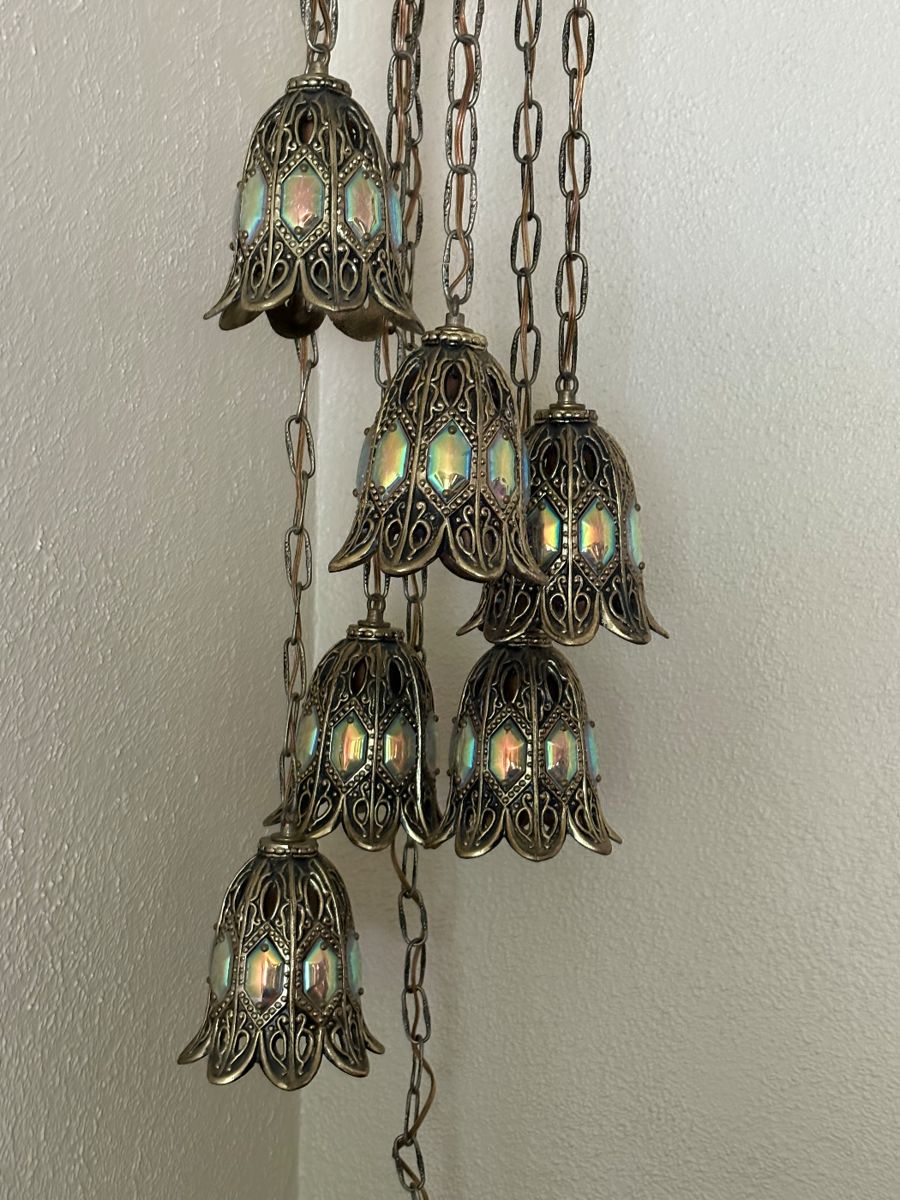 Vintage Brass 6-tier Tulip Swag Light 